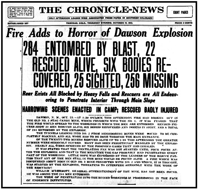 Dawson Mine Disaster, TCN p1, Oct 23, 1913