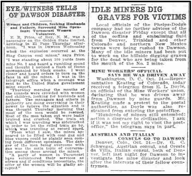Dawson Mine Disaster, Ed Doyle Driven Away by Mine Guards, El P Hld p7, Oct 24, 1913