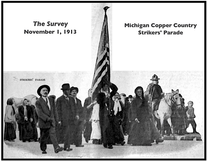 MI Strikers Parade, Annie w Flag, ed, Survey p127, Nov 1, 1913