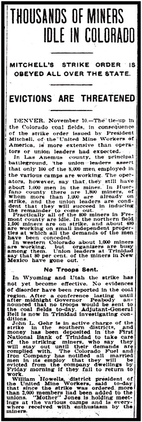 CO Miners Idle, Strike Order Obeyed, Ipl Ns p11, Nov 10, 1903