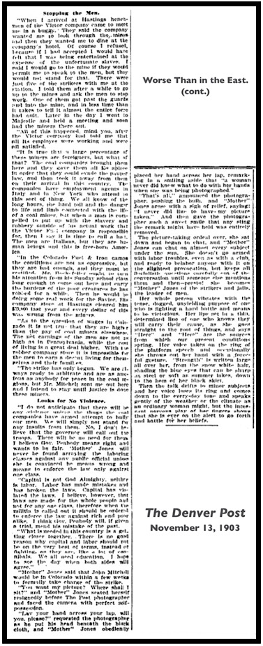 Mother Jones Interview re CO Coal Strike, Dnv Pst p3, Nov 13, 1903