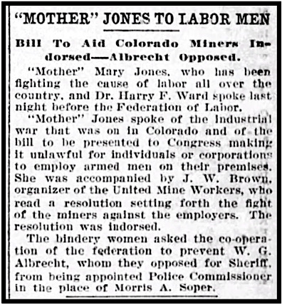 Mother Jones w JW Brown Speaks re CO Strike, Blt Sun p2, Nov 20, 1913