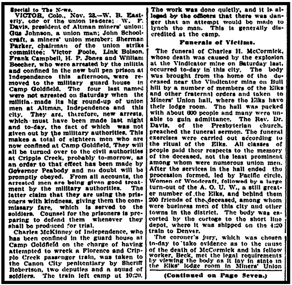 Tracing Vindicator Explosion, Arrests, RMN p1, Nov 24, 1903
