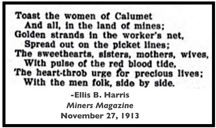 Quote Poem Ellis B Harris re Annie Clemenc n Women of Calumet, Mnrs Mag p14, Nov 27, 1913