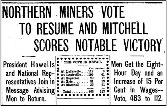 Mitchell Wins Over Northern Miners HdLn, Dnv Pst p1, Nov 29, 1903
