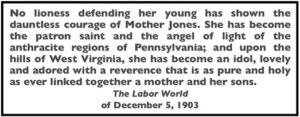 Quote re Mother Jones Lioness Angel, LW p4, Dec 5, 1903