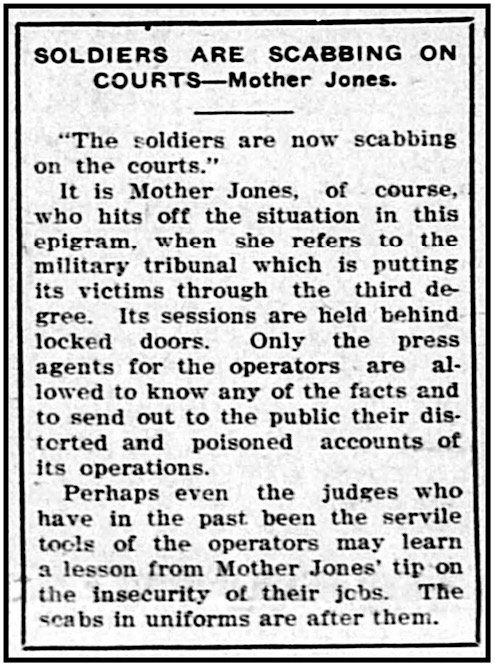 Mother Jones re CO Soldiers Scab, Dnv ULB p1, Dec 13, 1913