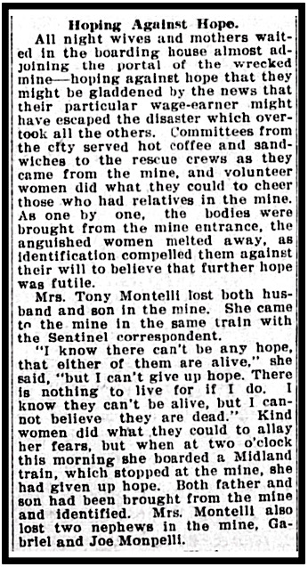 New Castle CO Vulcan Mine Disaster, Wives, Mothers, Grand Jctn Dly Sent p1, Dec 17, 1913