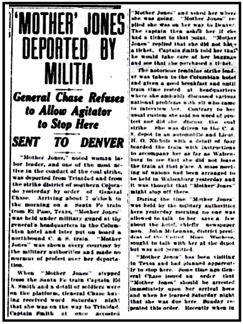 Mother Jones Deported by Militia, TCN p1, Jan 5, 1914