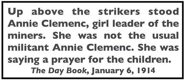 Quote re Annie Clemenc at Mass Funeral Calumet, Day Book p4, Jan 6, 1914