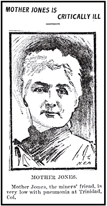 Drawing Mother Jones Ill in Trinidad CO, Harrisburg Tg PA p9, Jan 9, 1904