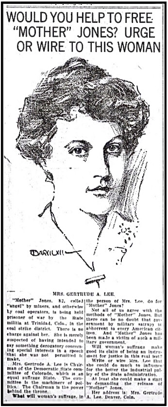 Gertrude Lee, Suffragist n Chair of CO Democratic Committee, Cnc Pst p1, Jan 20, 1914
