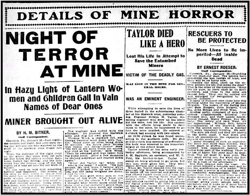 Harwick Mine Disaster Cheswick PA, Ptt Prss p2, Jan 26, 1904
