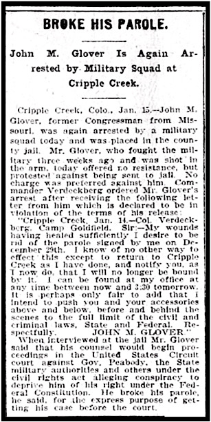 John Glover Arrested by Military, SLTb p1, Jan 16, 1904