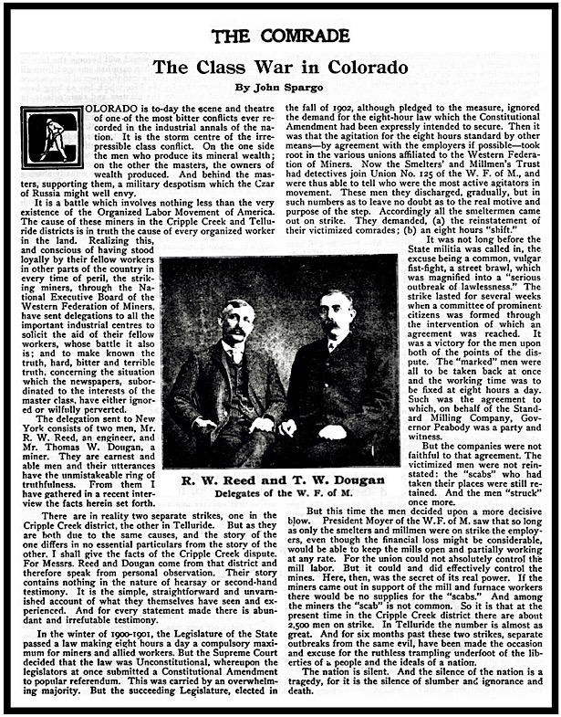 Class War in CO by John Spargo, WFM Delegates Reed and Dougan, Comrade p128, Mar 1904