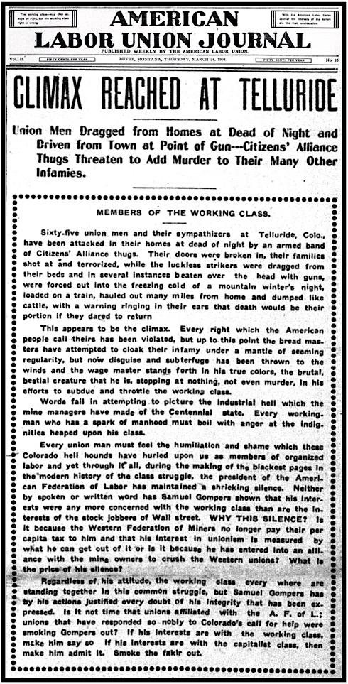 HdLn Telluride CO Deportations, ALUJ p1, Mar 24, 1904