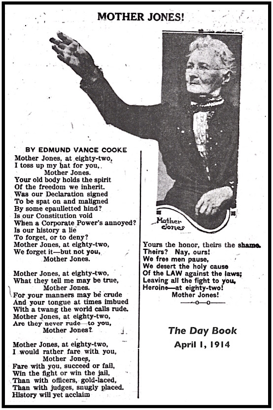 Mother Jones I Toss My Hat, Poem by Edmund Vance Cooke, Day Book Noon p21, Apr 1, 1914