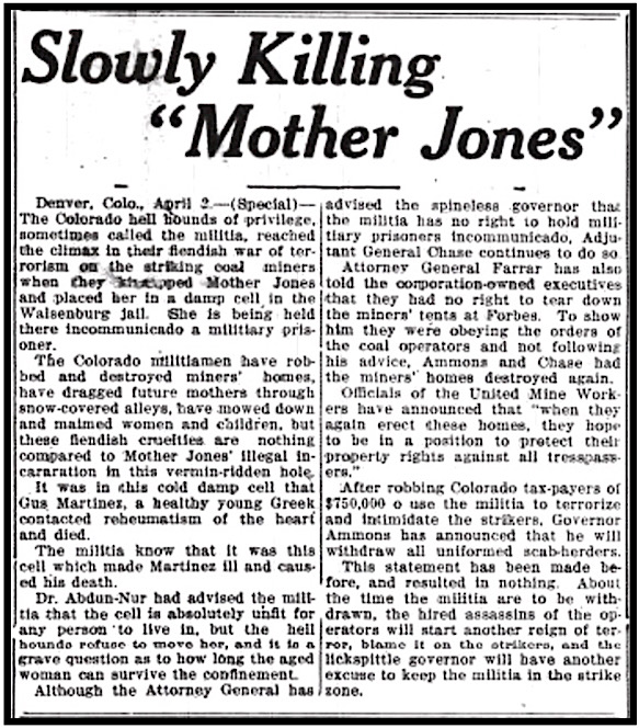 HdLn Killing Mother Jones Cold Cellar Cell, Wlg Maj p1, Apr 2, 1914