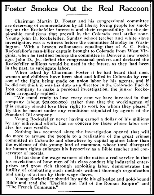 Editorial 1 re JDR Jr v UMW CO Strike, ULB p4, Apr 11, 1914