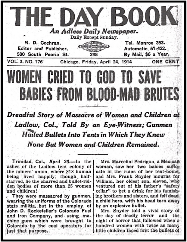 HdLn Ludlow Massacre, Women Cried to God, Day Book p1, Apr 24, 1914