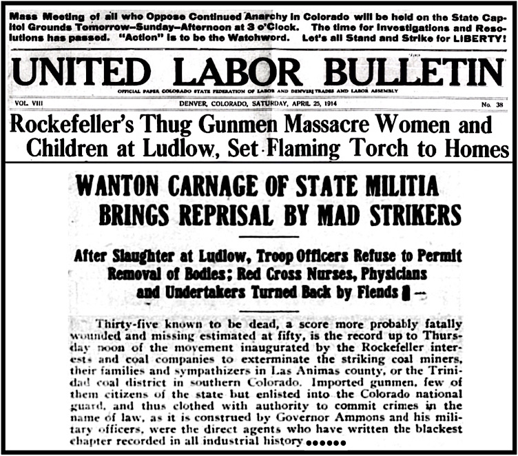 Bnr HdLn Ludlow Massacre by Rockefeller Thugs, ULB p1, Apr 25, 914