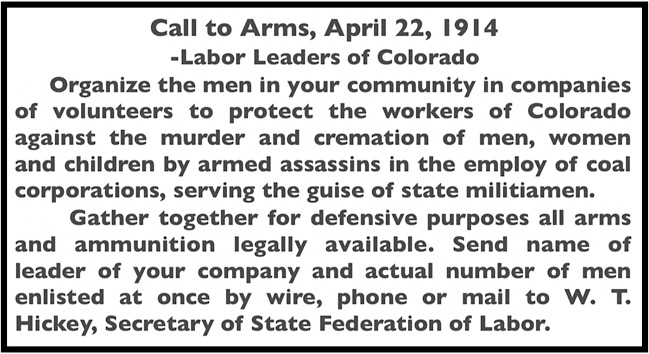 Quote CO Labor Leaders Call to Arms, Apr 22, ULB p1, Apr 25, 1914
