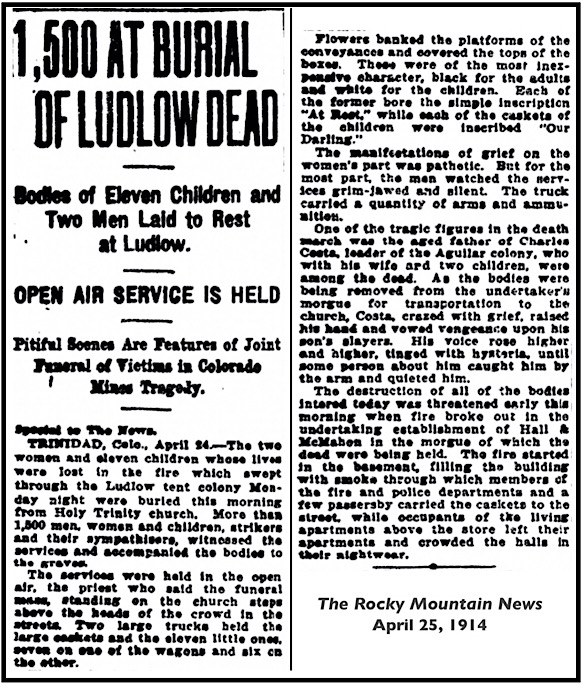 Ludlow Women n Children Burial Apr 24, RMN p2, Apr 25, 1914