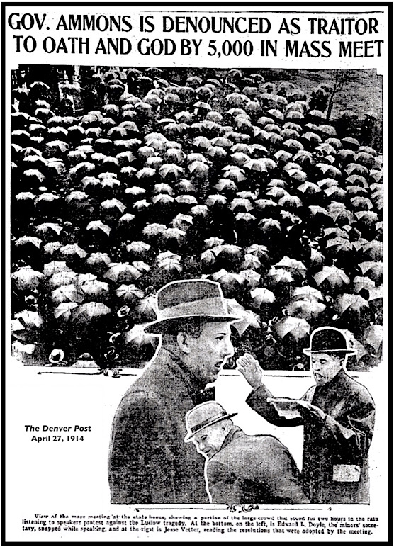Photos Denver Mass Meeting Protest re Ludlow, Crowd, Doyle, Vetter, DP p3, Apr 27, 1914