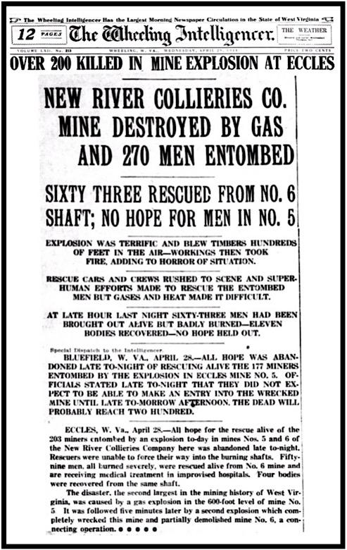 Eccles Mine Disaster, Wlg Int p1, Apr 29, 1914