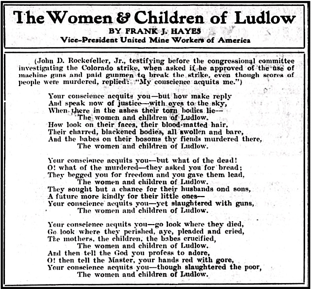 POEM Women and Children of Ludlow by Frank Hayes, ULB p6, May 9, 1914