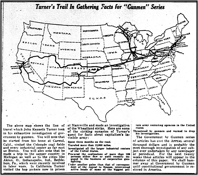 Map JK Turner Travels for Gunthug Series, AtR p4, May 9, 1914