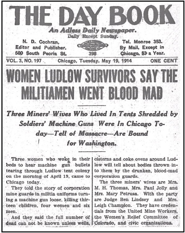 Women Ludlow Survivors Visit Chicago, Day Book Last p1, May 19, 1914