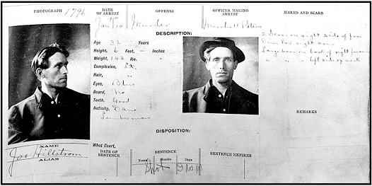 Joe Hill Arrest Record af Jan 10, 1914, Salt Lake City Police Department, SL Tb "Legacy of Joe Hill" 2015