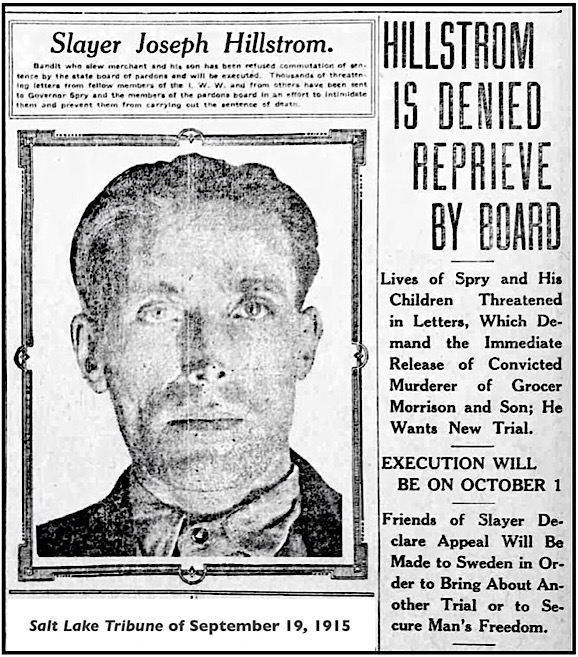 Joe Hill, Joseph Hillstrom to Be Executed Oct 1, SL Tb p1, Sept 19, 1915