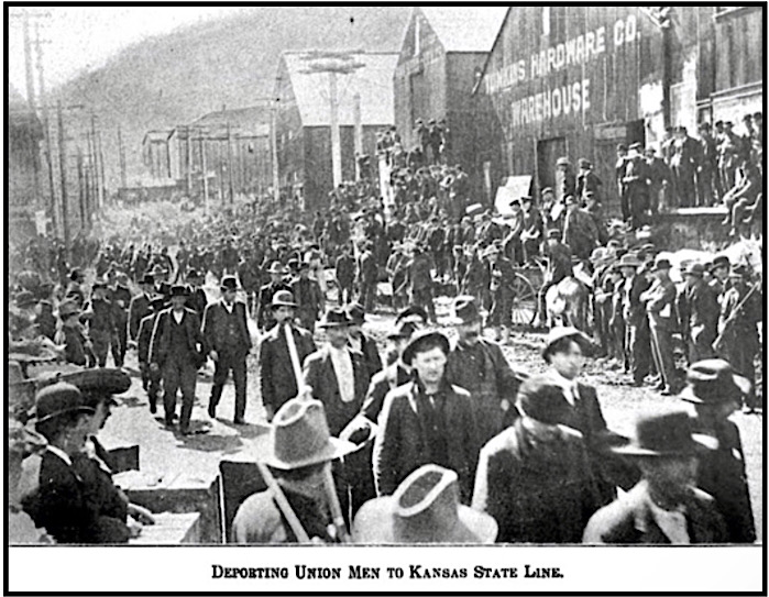 Cripple Creek District Striking Miners Deported to KS State Line, Rastall p88, 1908