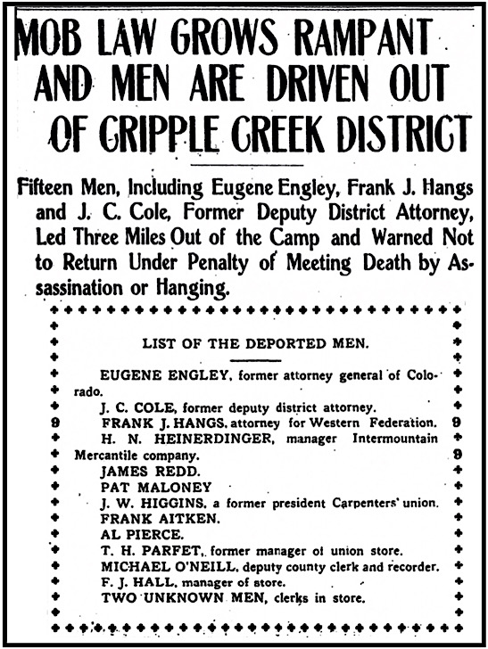 HdLn re Cripple Creek Deportations of Aug 20, RMN p1, Aug 21, 1904