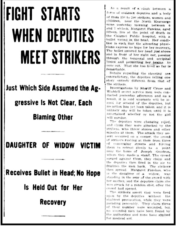 MI Copper Strike Margaret Frazekas Shot, 2, CNs p1, Sept 2, 1913